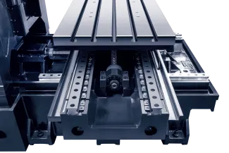Wide linear roller guide ways of VESTA-1100 without cover. 